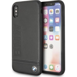 BMW Zwart Logo Leather Hard Case - zwart - voor iPhone X / Xs