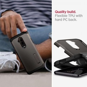 Hoesje OnePlus 7T Pro - Spigen Tough Armor Case - Zilvergrijs