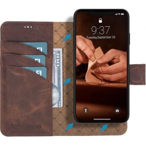 Bouletta Afneembare 2-in-1 Magnetische Lederen Book Case Hoesje iPhone 11 'Antic Coffee'