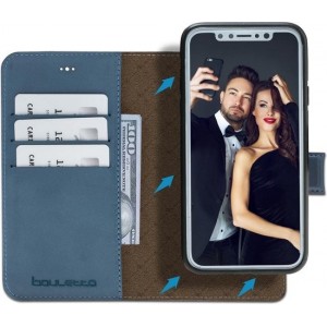 Bouletta Afneembare 2-in-1 Leren BookCase Hoesje iPhone Xr Dark Blue