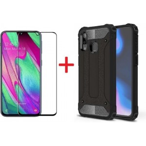 Samsung Galaxy A40 Screen Protecter Zwart + Armor Hoesje Zwart