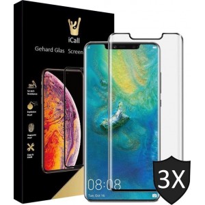 3x Huawei Mate 20 Pro Screenprotector Glazen Gehard | Full Screen Cover Volledig Beeld | Tempered Glass van iCall