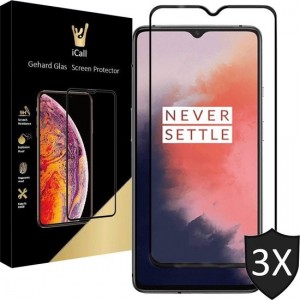 OnePlus 7T Screenprotector - Tempered Glass Gehard Glas - Full Screen Cover Volledig Beeld - iCall - 3 Stuks