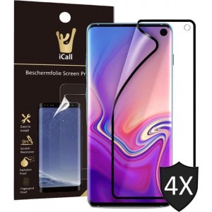 4x Samsung Galaxy S10 Screenprotector | Glas PET Folie Screen Protector Zwart iCall | Full-Screen