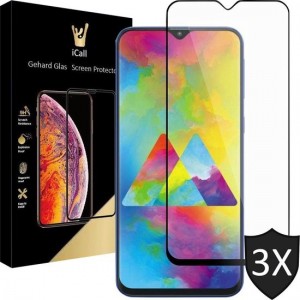 Samsung Galaxy M20 Screenprotector - Tempered Gehard Glas - Full Screen Volledig Beeld - iCall - 3 Stuks