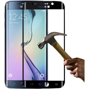 Full Cover Display Screenprotector Tempered Glass Samsung Galaxy S6 Edge zwart