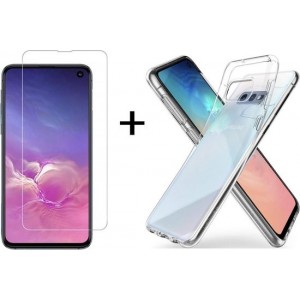 Ntech Samsung Galaxy S10e Screenprotector|Tempered glass + TPU Transparant Back Cover