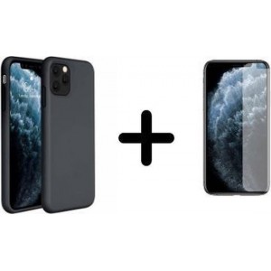 iPhone 11 Pro Hoesje Zwart - Siliconen Case - 1x Tempered Glass Screenprotector