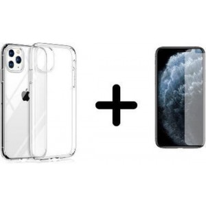 iPhone 11 Pro Hoesje Transparant - Siliconen Case - 1x Tempered Glass Screenprotector