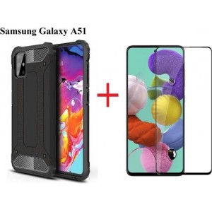 Samsung Galaxy A51 Screen Protecter Zwart + Armor Hoesje Zwart