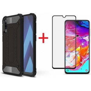 Samsung Galaxy A70/A70s Screen Protecter Zwart + Armor Hoesje Zwart