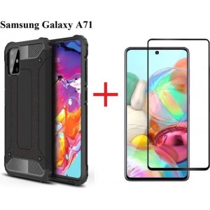 Samsung Galaxy A71 Screen Protecter Zwart + Armor Hoesje Zwart