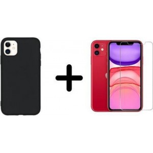 iPhone 11 Hoesje Zwart - Siliconen Case - 1x Tempered Glass Screenprotector