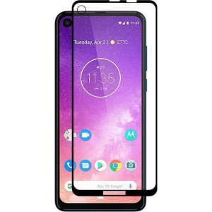 Motorola One Action - Full Cover Screenprotector - Gehard Glas - Zwart