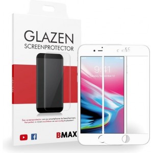 BMAX iPhone 8 Plus Glazen Screenprotector Full Cover (Wit) | Dekt het volledige scherm! | Beschermglas | Tempered Glass