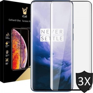 OnePlus 7 Pro Screenprotector - Tempered Glass Gehard Glas - Full Screen Cover Volledig Beeld - iCall - 3 Stuks