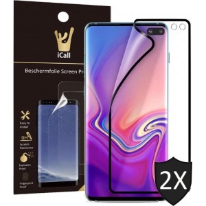 2x Samsung Galaxy S10 Plus Screenprotector | Glas PET Folie Screen Protector Zwart iCall | Full-Screen