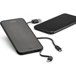 Azuri powerbank  met Micro USB, USB type C en Lightning - 4.000 mAh - Zwart