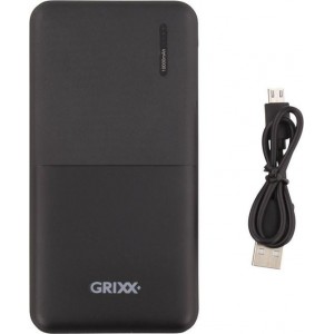 Grixx Powerbank / 10.000mAh/ zwart incl. kabel/2outputs/ led indicator