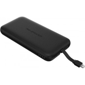 RAVPower Powerbank 10.000 mAh - Zwart - Ultra Dun Design - Extra Apple Lightning Kabel