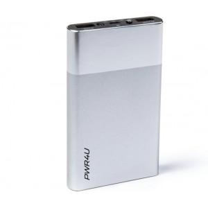 Powerbank 10.000mAh met zilver aluminium case. Compact met een hoge capaciteit.