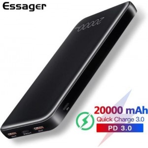 DrPhone Essager X2 –  20.000mAh Powerbank – Power Delivery - 9V – Fastcharge Voor o.a. Apple en Samsung – Reizen – Zwart