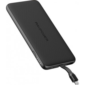 RAVPower Powerbank 5.000 mAh Ultra Dun Design - Extra Apple Lightning Kabel - Zwart