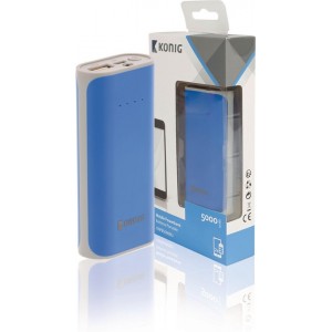 Portable Power Bank Lithium-Ion 5000 mAh USB Blue