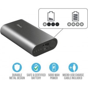 Trust Urban Luco Metalen Powerbank - 5000 mAh- Zwart