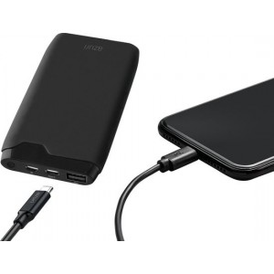 Azuri powerbank met met 1 USB type A en 1 USB type C poort - 6000 mAh - Zwart