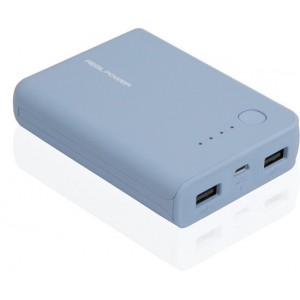 RealPower PB-10.000 - Powerbank 10.000 mAh met 2 USB-poorten - Grijs / Blauw
