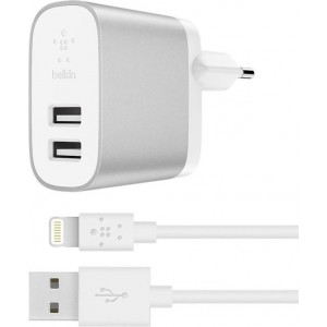 Belkin BOOST↑CHARGE™ 2-poorts lader voor thuis + 1,2m Apple iPhone Lightning naar USB-A kabel