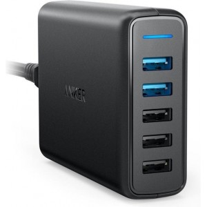 Anker PowerPort Speed 5 poorts 2x quik charge 63W Thuislader Zwart