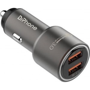 DrPhone InvincibleX® - Fast Charge 18W - Metalen Auto Lader -  2 Poorten - (2x USB QC 3.0) Oplader -  Smartphones en Tablets