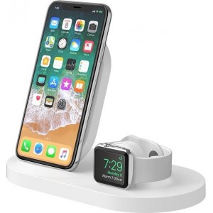 Belkin BOOST UP draadloze oplader oplaadstation voor iPhone & Apple Watch, met USB-A-poort 2.4A- Wit