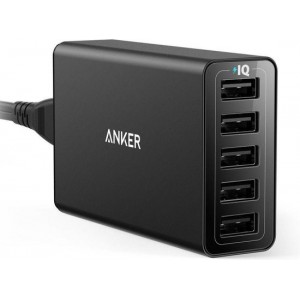 Anker PowerPort 5 Poorts USB 40W Thuislader Zwart