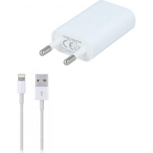 USB lader reislader slimline + 1 meter data kabel Wit voor Apple iPhone lightning
