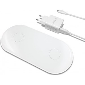 Dubbele Draadloze Snellader - 18W - Oplader voor Apple, Samsung en Huawei - Met Kabel & Thuislader