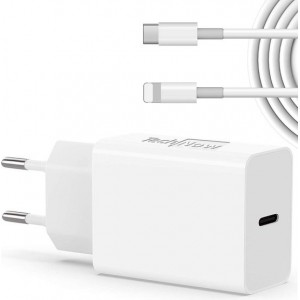 Oplader USB C Adapter + USB C naar Lightning Kabel - Snellader Fast Charger voor Apple iPhone, iPad en Watch - 18W