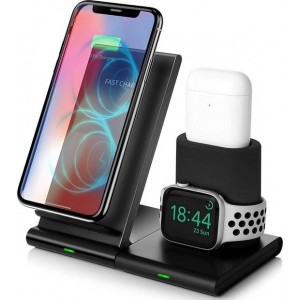 MMOBIEL 3 in 1 Draadloze Oplader Magnetisch Design - Snelle Oplaadstation - voor Apple Watch, Airpods, iPhone, Samsung (zwart)