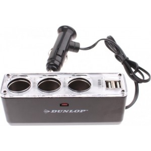 Dunlop - 3-weg splitter - 12/24 Volt - 2 USB-poorten - Autostekker