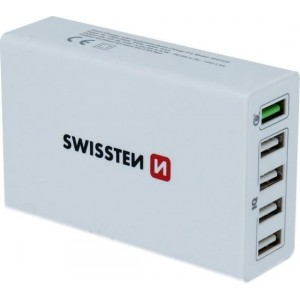 Swissten Thuislader Quick Charge 3.0 + Smart IC met 5 USB Poorten - 50W - Wit