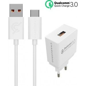 Chargeroo USB-C Kabel met Oplader - Quick Charge 3.0 - 1.2 meter - 18W/3A Adapter Snellader - Wit