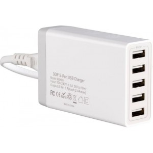 USB Thuislader - 5 poorten 5V - 2.1A  5 Quick Charge Poorten 5V