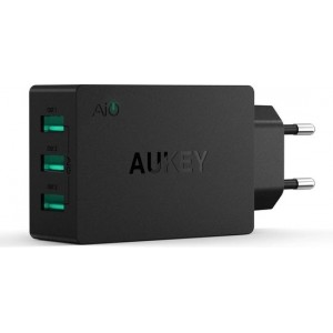 Aukey PA-U35 - 3-poorts USB-oplader (30 W / 6 A) met AiPower-technologie voor smartphone, zwart