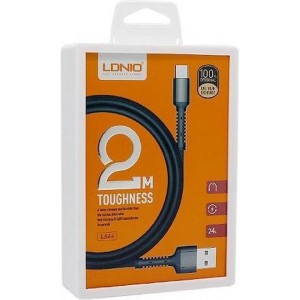 LDNIO LS64 Toughness USB C Type Oplaad Kabel 2.4A Fast Cable - geschikt voor o.a Samsung Galaxy A3 A5 2017 A8 A9 2018 S9 Plus