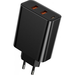 Oplaadstekker 60W Snellader voor je Macbook, iPad, iPhone, etc... - 2x USB 3.0 + USB C PD 3.0 - Quick Charger - Zwart