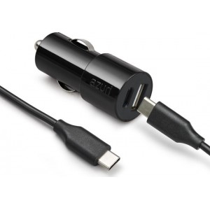 Azuri Autolader met USB-A en USB-C aansluiting - incl. USB-C kabel - Zwart