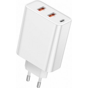60W Oplader - Snellader - voor Macbook, iPad, iPhone, etc. - 2x USB 3.0 + USB C PD 3.0 - Quick Charger - Wit