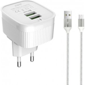 Eisenz A201 USB-C oplader met Type C naar USB Kabel - adapter - lader - 1M - 2.4A - Wit